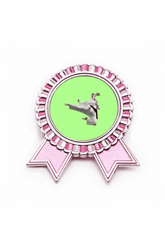 Flying Kick Martial Arts Practice Badge Brooch Pin Pink Winner Award Medal