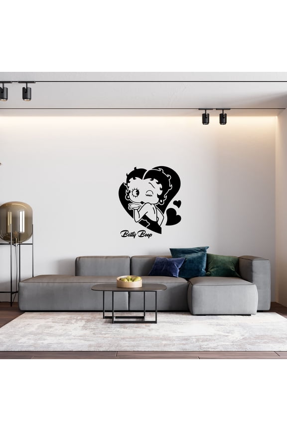 Flying Kiss Betty Boop Animated Cartoon Wall Art Decal | 20" x 24" Vinyl Adhesive Girls Kids Bedroom Living Room Flapper Girl Nan McGrew Wall Decoration Sticker Home Decor - Black