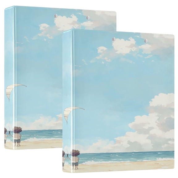 Flying Kites 12.4x10.6in PVC Round Ring Binder, D-Ring 3-Hole, Metal Clip, 200 Sheets