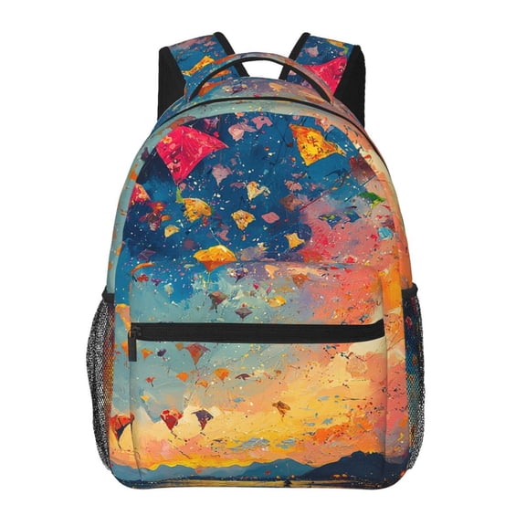 Flying Kites Psychedelic Backpack Casual College Bag Zipper Laptop Daypack Hiking Rucksack Travel