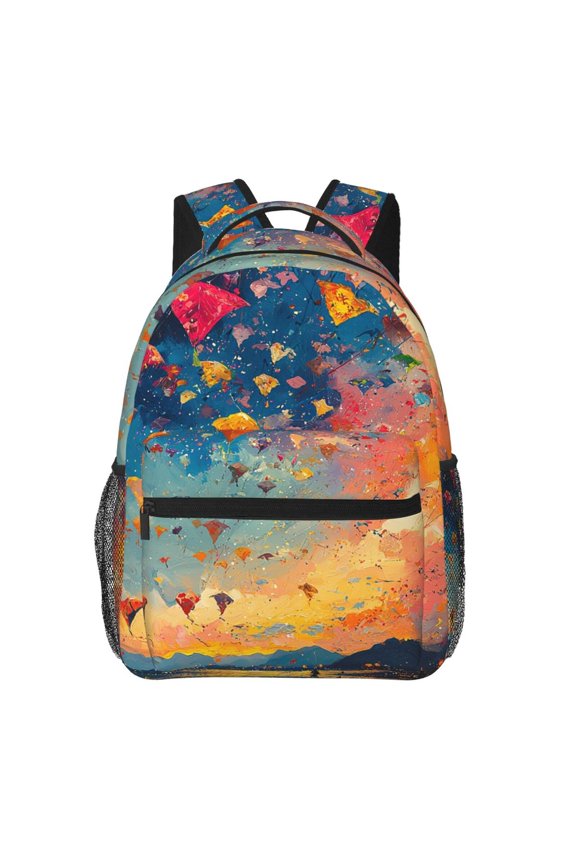 Flying Kites Psychedelic Backpack Casual College Bag Zipper Laptop Daypack Hiking Rucksack Travel