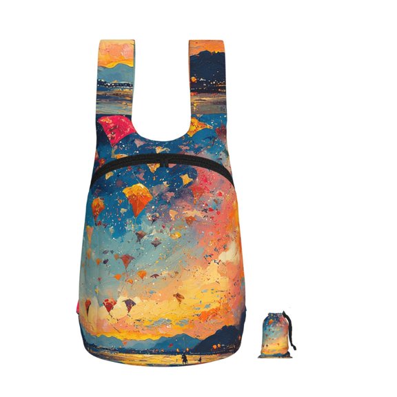 Flying Kites Psychedelic Foldable Storage Backpack Lightweight Packable Travel Daypack for Shopping Commuting Hiking