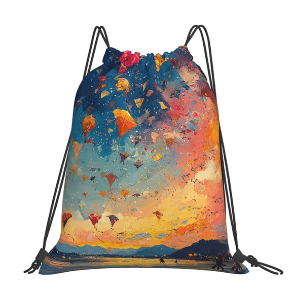 Flying Kites Psychedelic Large Drawstring Backpack Casual Cinch Sack Bag Backpack for Sports Hiking Travel Gym