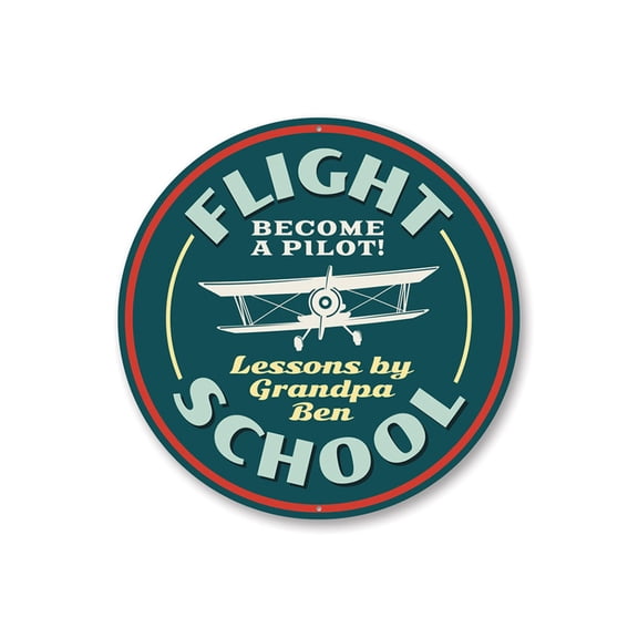 Flying Lessons Flight School Sign, Pilot Sign, Aviation Sign, Hangar Aluminum Metal Decor Sign - 12" Round