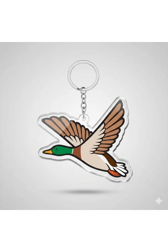 Flying Mallard Duck Acrylic Keychain, Wildlife Bird Art Keyring, Nature Charm