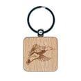 thumbnail image 1 of Flying Mallard Duck Square Keychain Charm Tag - Engraved Wood, 1 of 6