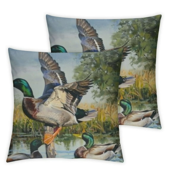 Flying Mallard Ducks Short Velvet Throw Pillow Covers  Double Sided with Zipper Decorative Pillows for Couch Cushion Sofa Outdoor