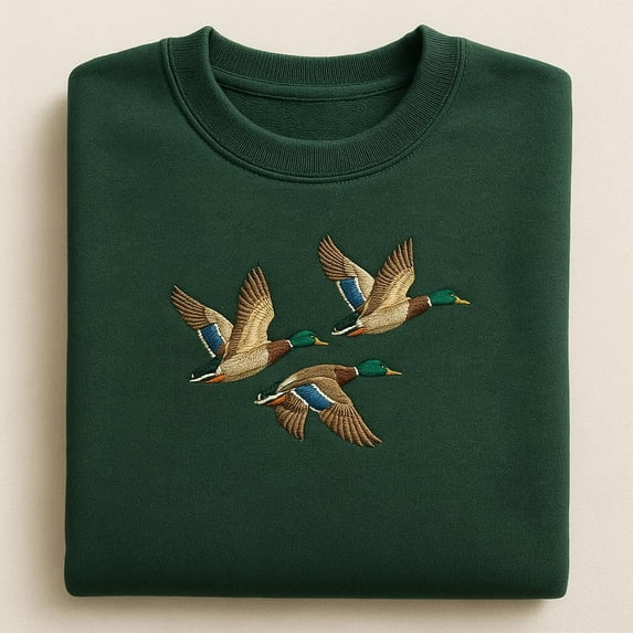 Flying Mallard Ducks Sweatshirt, Embroidered Waterfowl Crewneck, Vintage Duck Hunter Gift, Wildlife Nature Apparel