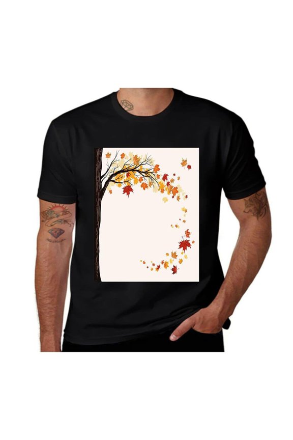 Flying Maple Leaf Seasons-Fall-Orange-Brown- Casual Streetwea Everyday Tshirt Comfortable Wear tee shirt