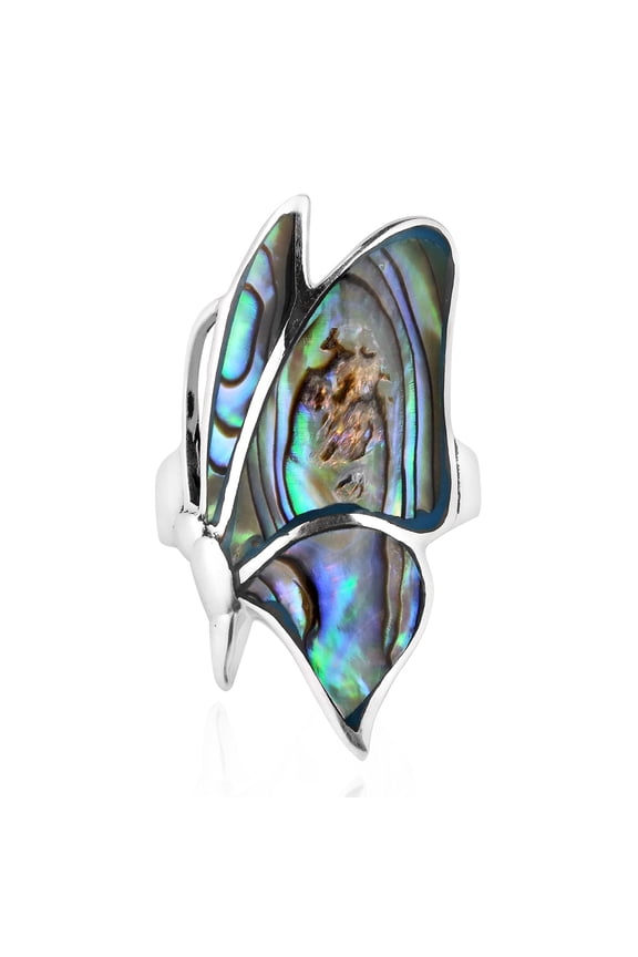 Flying Monarch Butterfly Abalone Inlay Stone Sterling Silver Ring-7