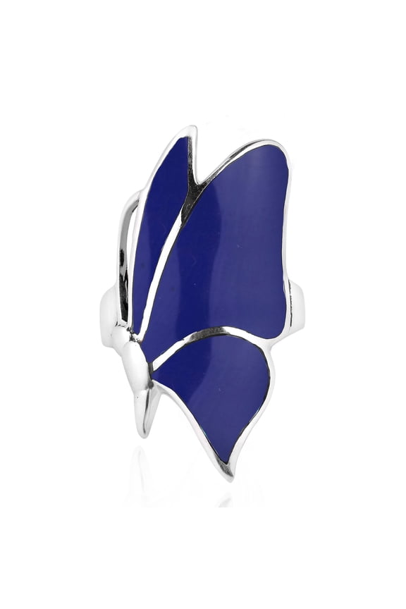 Flying Monarch Butterfly Blue Lapis Inlay Stone Sterling Silver Ring for Female Anniversary Size-8