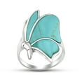 thumbnail image 1 of Flying Monarch Butterfly Green Turquoise Inlay Stone Sterling Silver Ring-7, 1 of 8