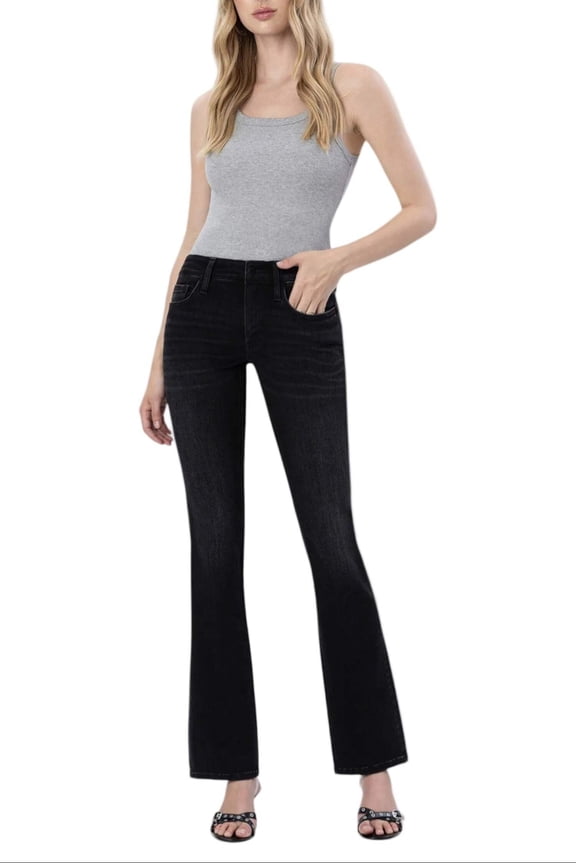 - Mid-Rise Bootcut Jeans in Sleek Vintage Black (32" Inseam) - F5291