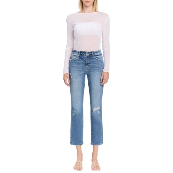 Flying Monkey - High Rise Slim Straight Jeans with Distressed Hem (27.5" Inseam) - F5213
