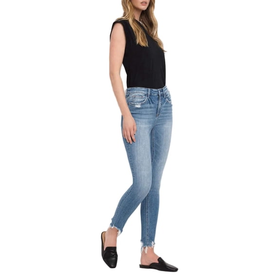 Flying Monkey - High Rise Ankle Skinny Jeans with Distressed Step Hem (28" Inseam) - F4750