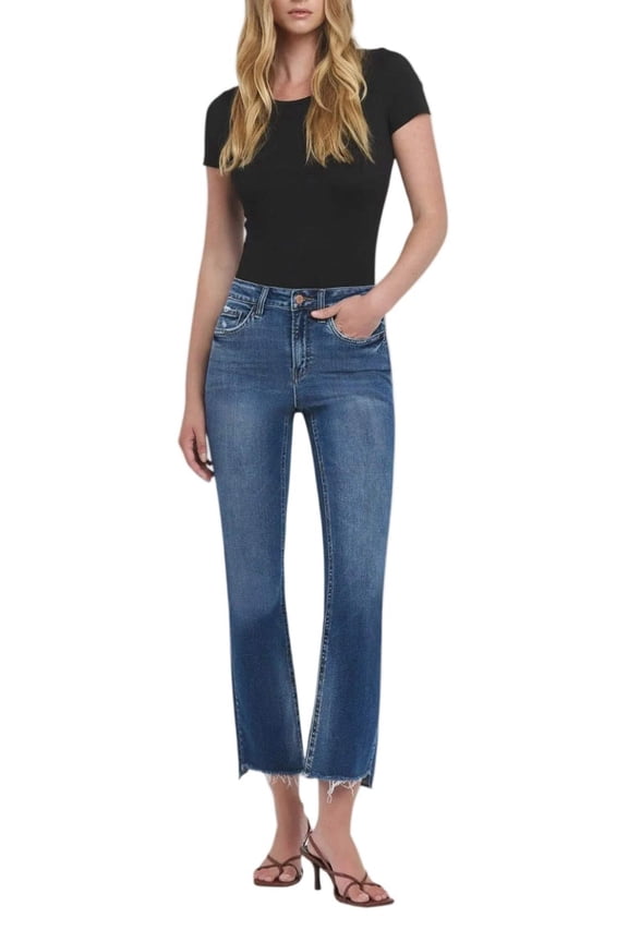 - High Rise Crop Flare with Step Hem Detail Jean - F5245