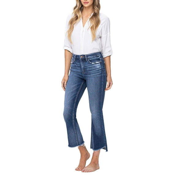 Flying Monkey- High Rise Crop Flare with Step Hem Detail Jean - F5245