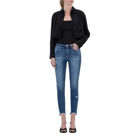 Flying Monkey - High Rise Distressed Skinny Jeans with Frayed Hem (27.25" Inseam) - F5238