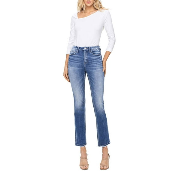 Flying Monkey - High Rise Slim Straight Jeans with Frayed Raw Hem (28" Inseam) - F5124