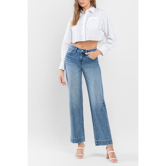Flying Monkey - High Rise Wide Leg Jeans with Trouser Hem (32" Full Length) - F5391