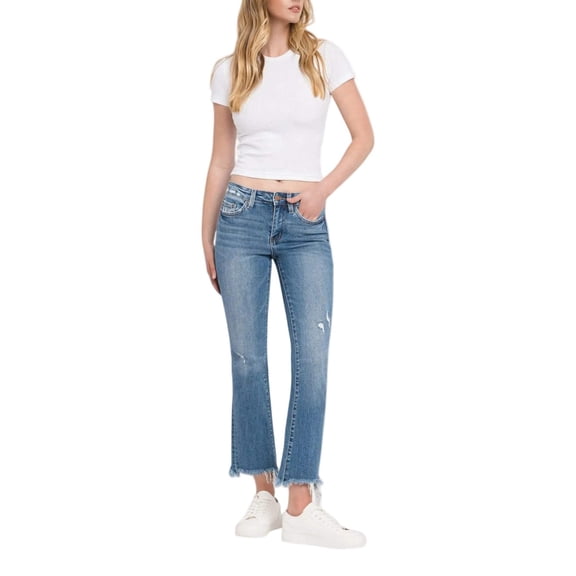 Flying Monkey - Low Rise Distressed Straight Jeans With Paint Speckle Detail / Split Hem (27" Inseam) - F5218