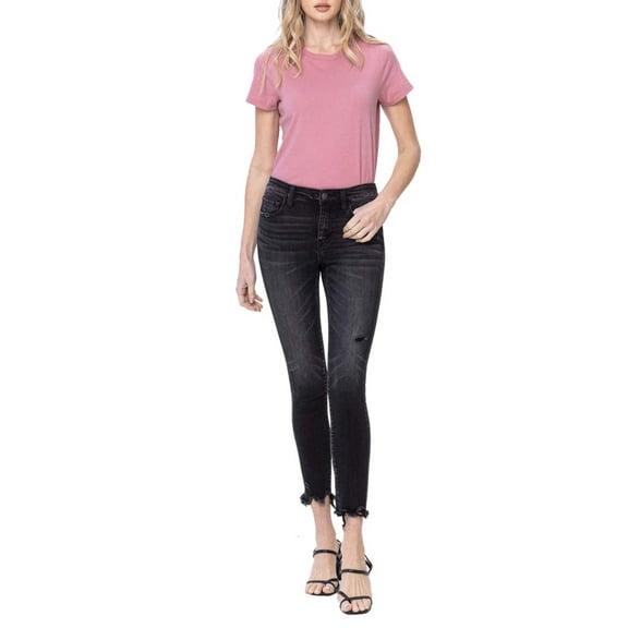 Flying Monkey - Mid Rise Cropped Skinny Jeans with Destroyed Frayed Hem (27" Inseam) - F5294