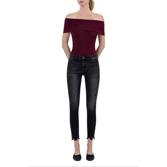Flying Monkey - Mid Rise Cropped Skinny Jeans with Destroyed Frayed Hem (27" Inseam) - F5294