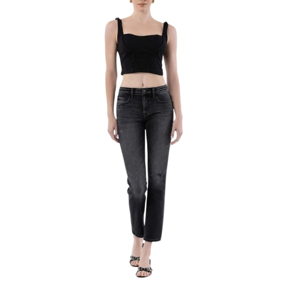 Flying Monkey - Mid Rise Cropped Slim Straight Jeans with Slight Distressing (28" Inseam) - F5236