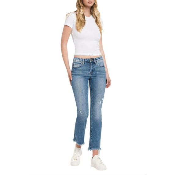 Flying Monkey - Mid Rise Distressed Hem Ankle Bootcut Jean - F5011