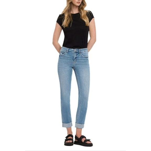 Flying Monkey - Mid Rise Single Cuffed Crop Slim Straight Jean - F4121
