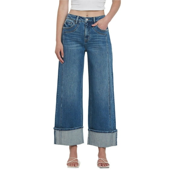 Flying Monkey - Super High Rise Cuffed Baggy Wide Jeans - F5856