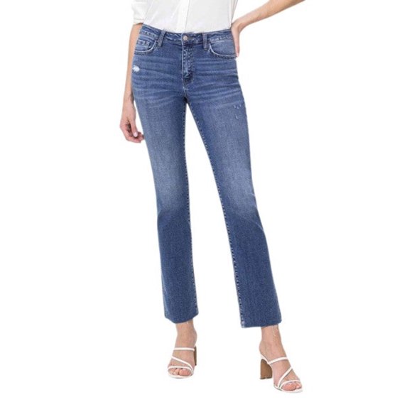 Flying Monkey Women's High Rise Raw Hem Straight Leg Jeans