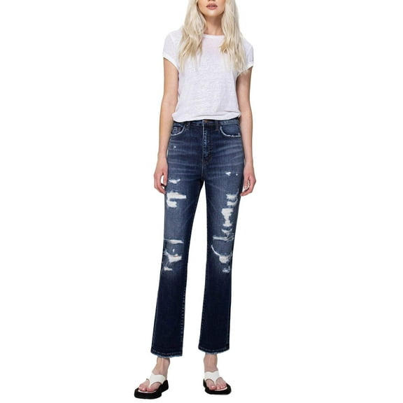 Flying Monkey - Super High Rise Distressed Straight Cropped Jeans (28" Inseam) - F4369