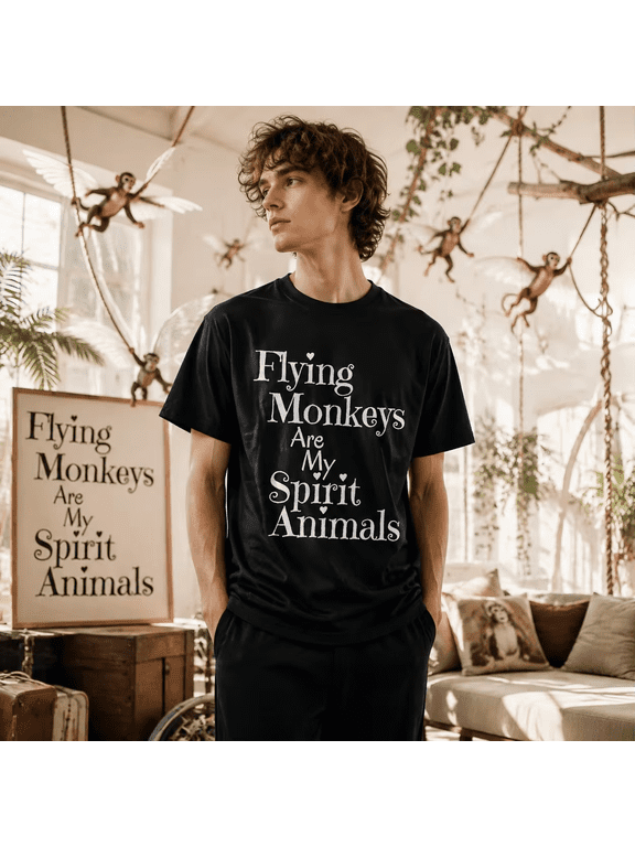 Flying Monkeys Are My Animals Vintage Grunge Y2K Graphic Crewneck Cotton Unisex Tee Shirt