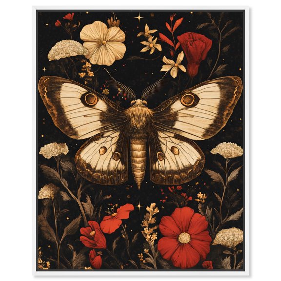 Flying Moth Canvas Gothic Art Prints by Art Remedy, White Frame, 16 x 20