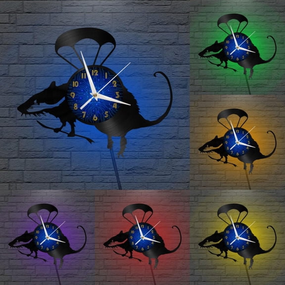 Flying Mouse 12 Inch Vinyl Record Wall Clock - Silent, Creative, and Unique Clock for Living Room, Entryway, or Bedroom Decor - Perfect Gift Idea(12 inchs B with LED)