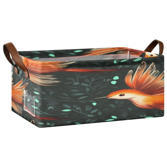 Flying Orange Birds Open Home Storage Bins Foldable Metal Frame Shelf Baskets 16.9x11.4x7.7in Water-Resistant