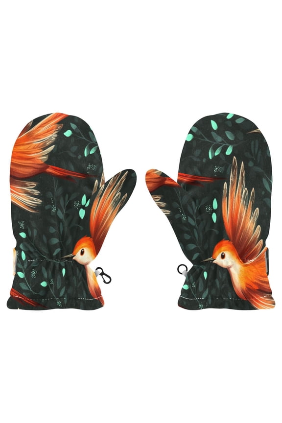 Flying Orange Birds Witch Cauldron Pattern Cold Weather Mittens Cozy Gloves with Adjustable Fit Perfect for Outdoor Fun