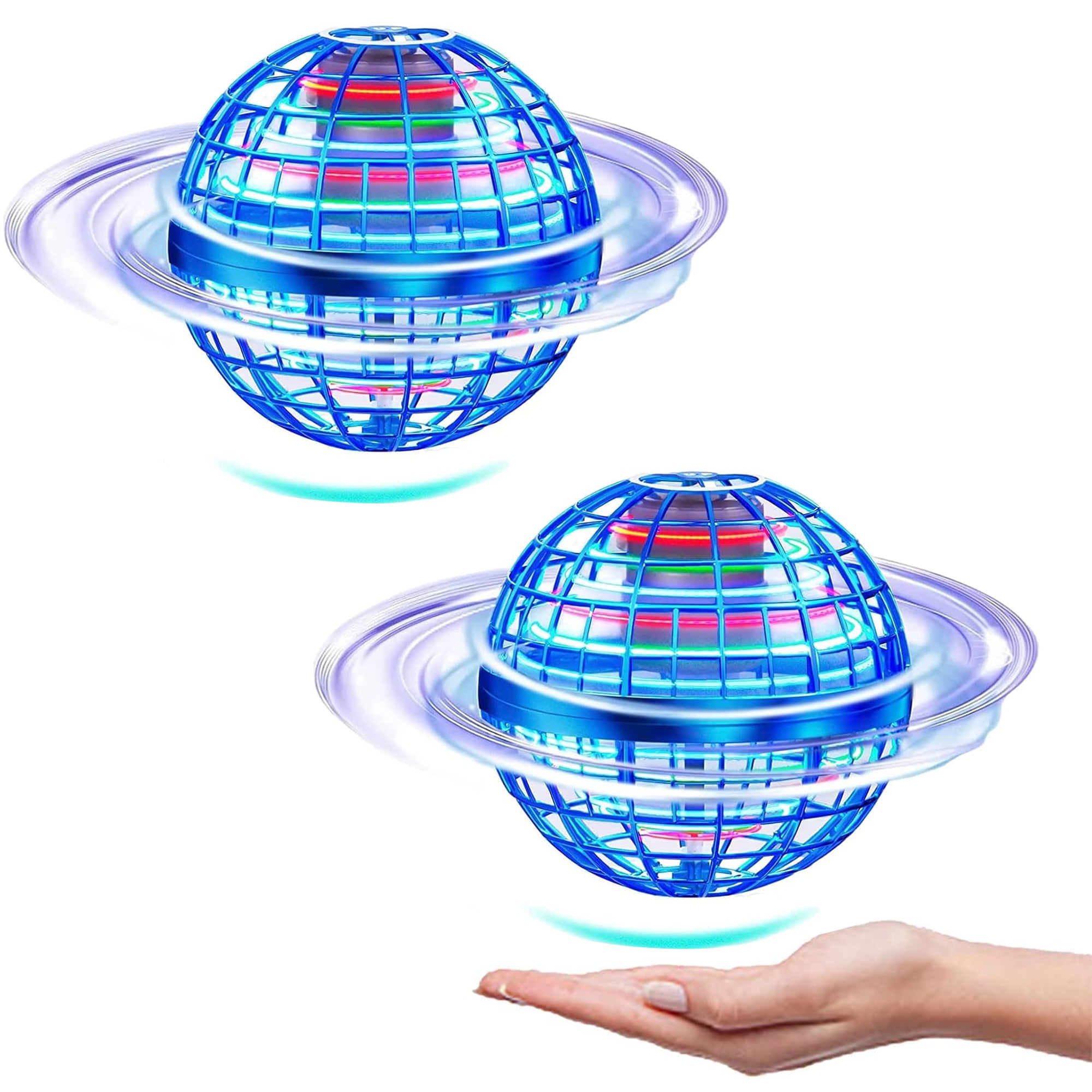 Flying Orb Ball (2Pcs, 2024 Upgraded) with Dazzling Lights, Hover Orb Spinner Toy, Hand Drone Orbit, Cool Toys Gifts for Boys Girls Teens, Floating Drone Cosmic Globe, Indoor Outdoor Toys(Blue)