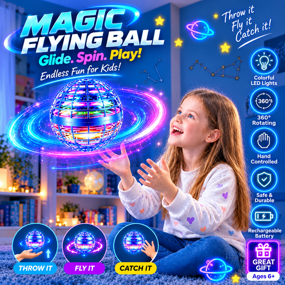 Flying Orb Ball Toy, 360 Rotating Boomerang Flying Ball, Hand-Controlled Hover Spinner, Cosmic Galaxy Orb, Indoor & Outdoor Toy for Kids, Blue