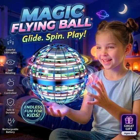 Flying Orb Ball Toy, 360 Rotating Boomerang Flying Ball, Hand-Controlled Hover Spinner, Cosmic Galaxy Orb, Indoor & Outdoor Toy for Kids, Blue