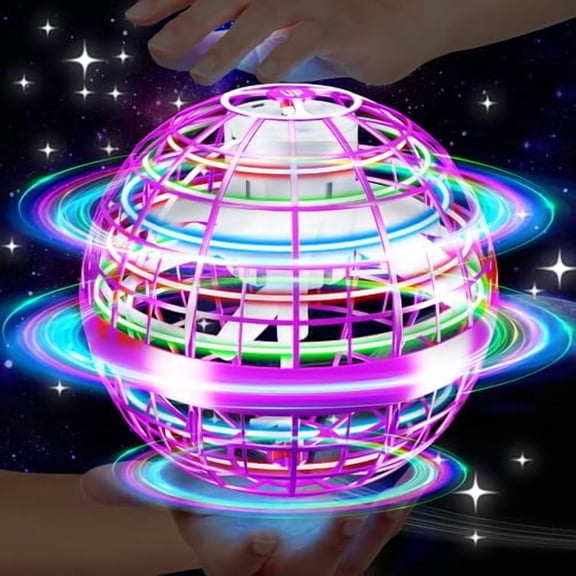 Flying Orb Ball Toy,Galactic Fidget Spinner with LED Light,Magic Hand Controlled Mini Drone Hover Ball,Cosmic Globe Boomerang,Cool Toys Gift for 6 7 8 9 10+ Year Old Boys Girls-Bright Purple