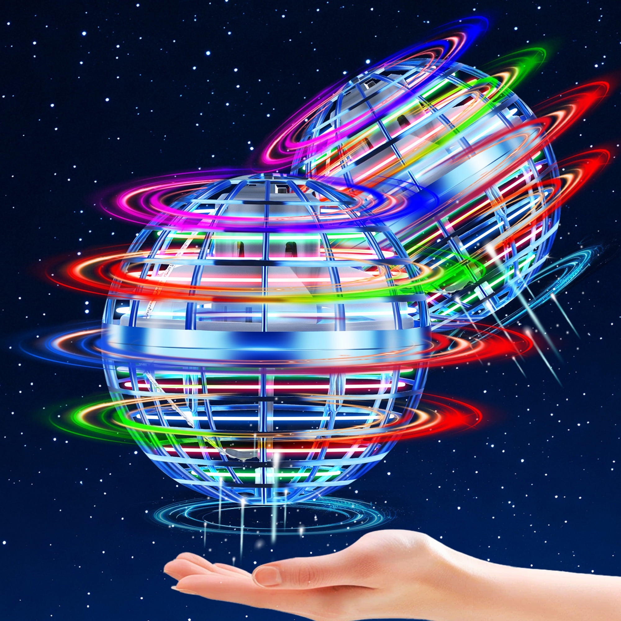 Flying Orb Ball Toys (2Pcs, 2025 Upgraded), Hover Ball Boomerang Flying Spinner with Lights, Hand Controlled Mini Drone Magic Hover Spinner, Christmas Birthday Cool Stuff for Boys Girls 6 7 8 9 10+
