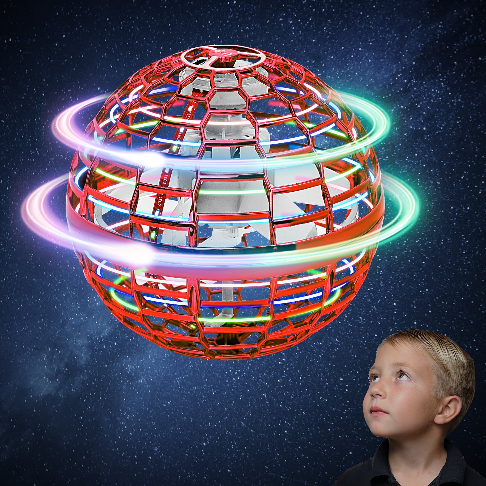 Flying Ball Toys, 360 ° Rotation Mini Drone Contrôlé à la Main RGB