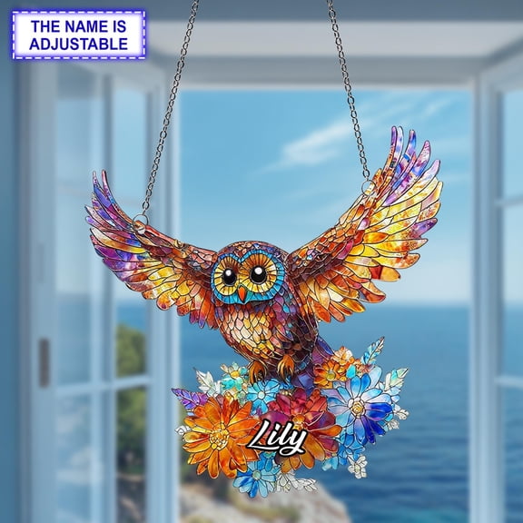 Flying Owl Acrylic Suncatcher Gothic Bird Art Window Hanging Home Decoration Gift