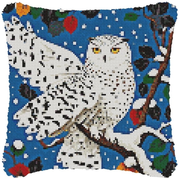Flying Owl Bird Cross-Stitch Pillow DIY Kit Fully Openable Zipper Design Pillowcase 11CT Counted Needlepoint Handmade Cushion Pre-Printed Pattern Eco-friendly Cotton and Linen 45x45cm