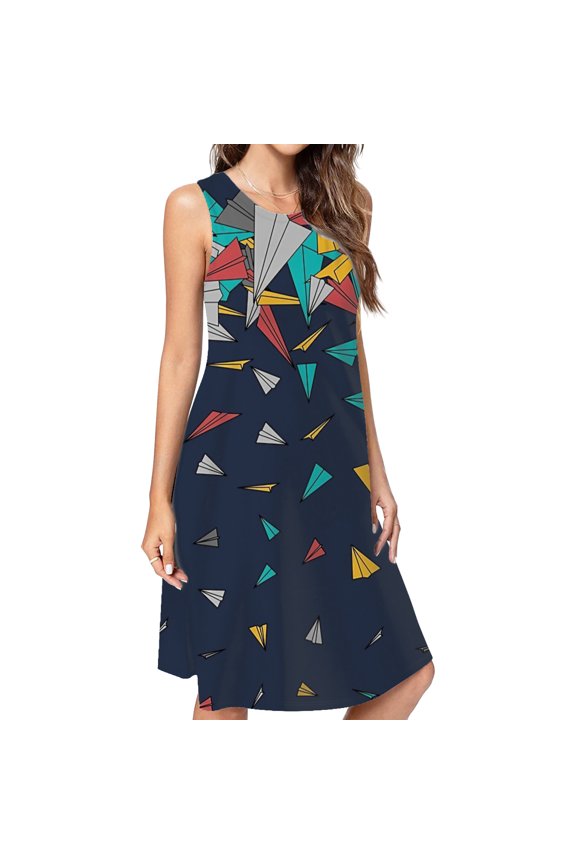 Flying Paper Planes Dress Elegant Party Dresses Evening Dresses Women Dress Sleeveless Dress Ladies Dresses