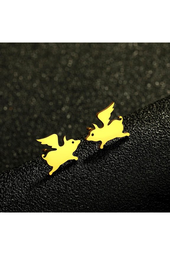 Flying Pig Earrings Farm Animal Studs Jewelry Birthday Gift
