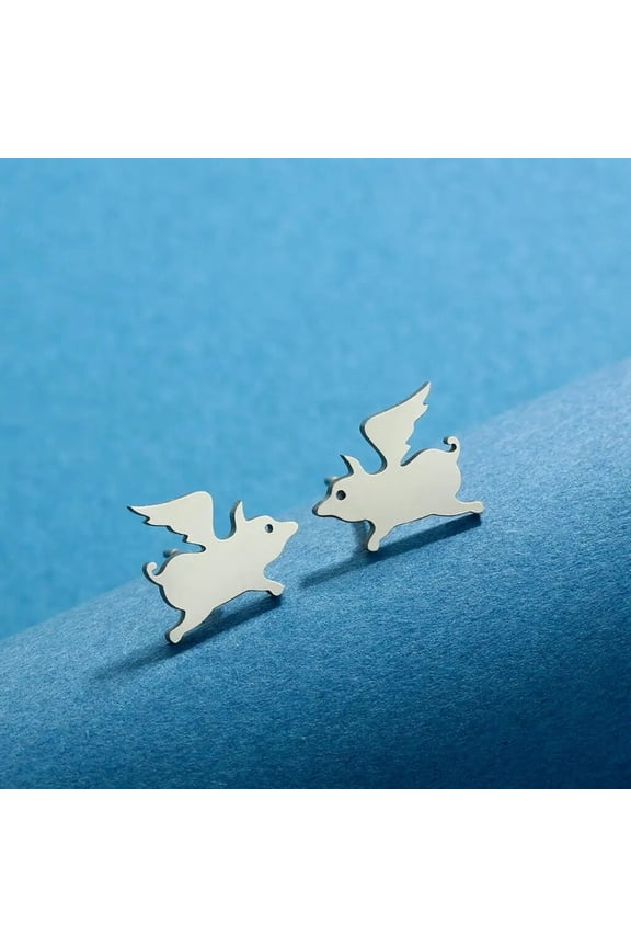 Flying Pig Earrings Farm Animal Studs Jewelry Birthday Gift