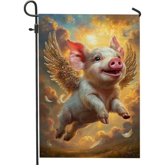 Flying Pig Garden Flag, Colorful Fantasy Animal Outdoor Decor, Double-Sided Burlap Lawn Banner, Year-Round Home and Garden Accessory, 12 x 18 Inch